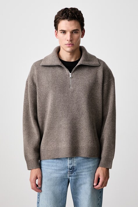 Frame RETRO POLO SWEATER półgolf wełniany męski brązowy MF26KSW011