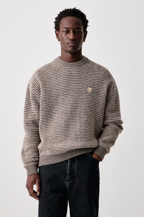 Maison Kitsuné Fox Head sweter wełniany męski beżowy MRMKJ16KT1228