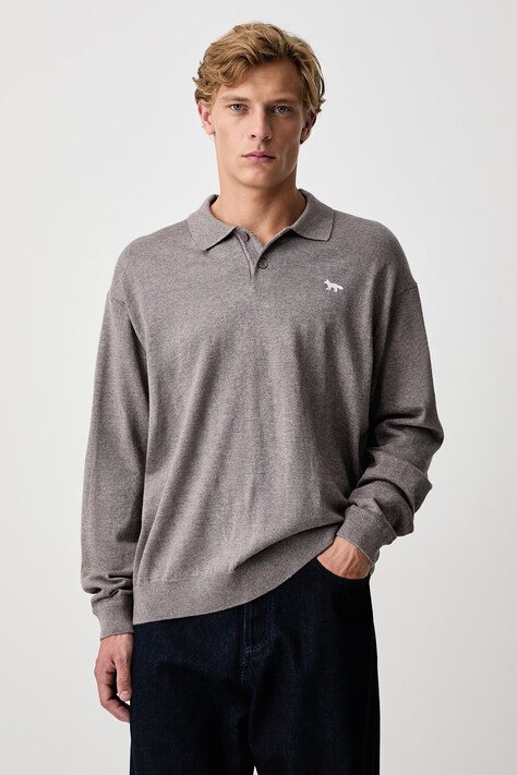 Maison Kitsuné Profile Fox sweter wełniany męski beżowy MRMKJ05KT1220