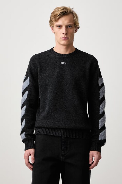 Off-White Diag Fuzzy pulover cu lână pentru bărbați gri 44MHE087F26K002010