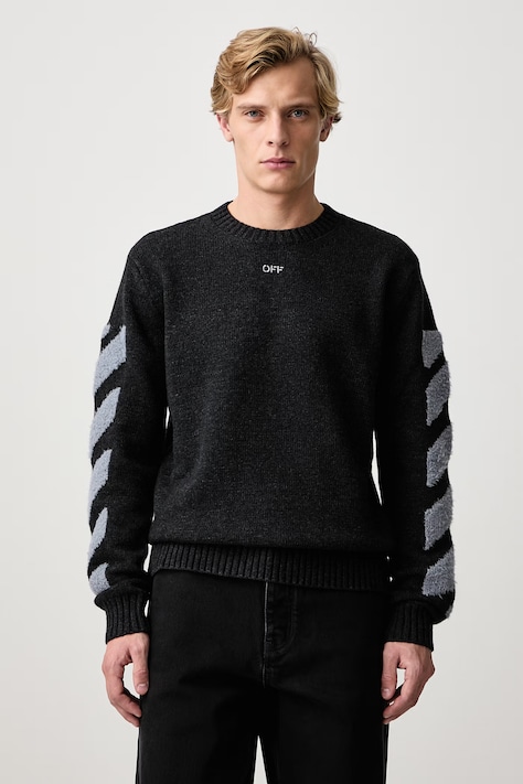 Off-White Diag Fuzzy pulover cu lână pentru bărbați gri 44MHE087F26K002010