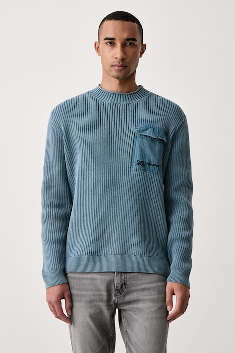 Karl Lagerfeld Jeans Sweter męski bawełniany niebieski B4M18026