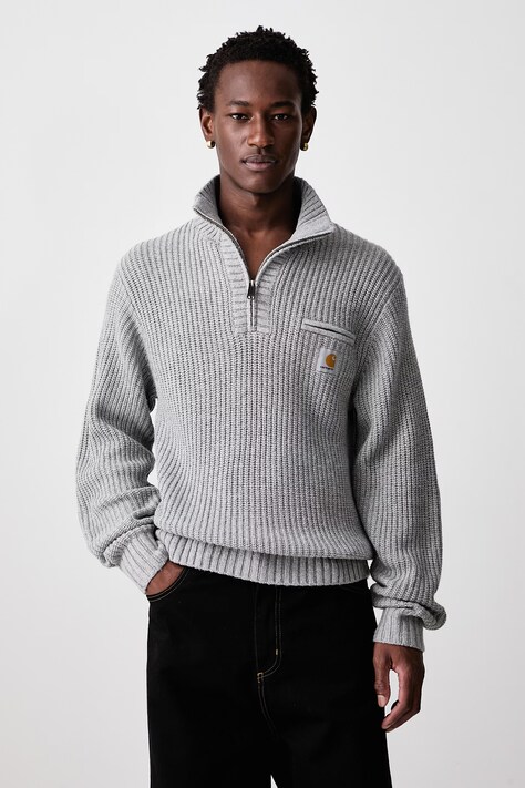 Carhartt WIP Detroit Half Zip Sweater półgolf z dodatkiem wełny męski szary I035398