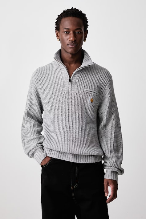 Carhartt WIP Detroit Half Zip Sweater półgolf z dodatkiem wełny męski szary I035398