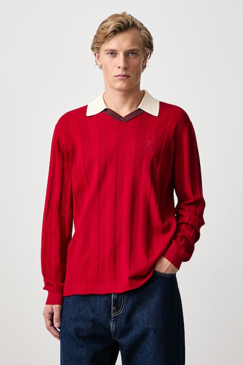Filling Pieces Sweter z bawełną męski czerwony 422674500148