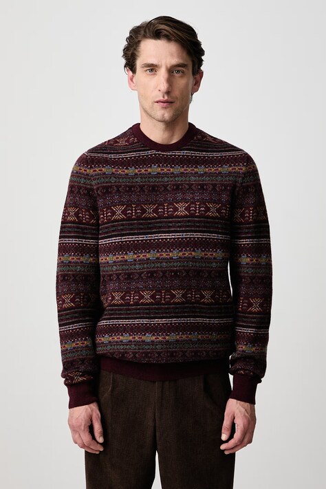 Barbour Sweter męski wełniany Dalehead bordowy MKN1775