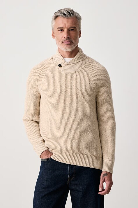 Barbour Sweter męski z wełną beżowy MKN1756