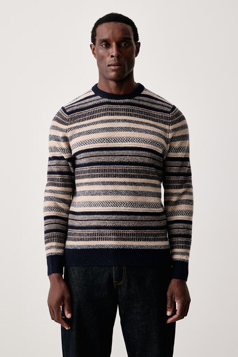 Barbour Sweter męski wełniany Highsted granatowy MKN1745