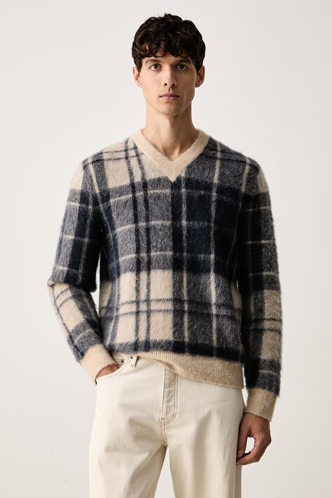 Barbour sweter męski z wełną Hunham granatowy MKN1739