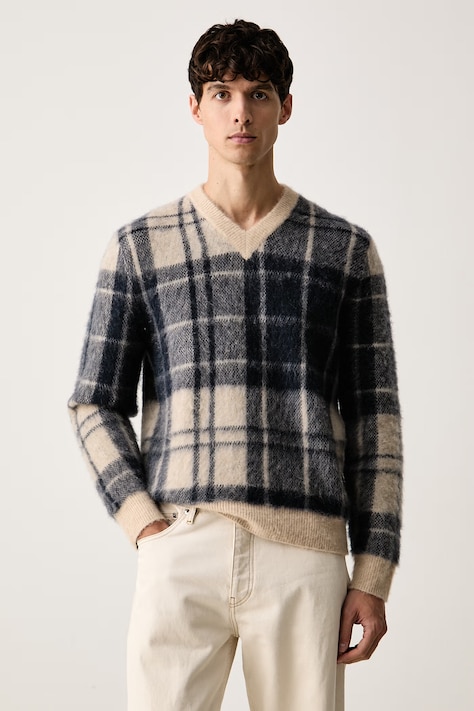 Barbour sweter męski z wełną Hunham granatowy MKN1739