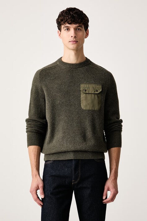 Barbour Sweter męski wełniany Stockham zielony MKN1730