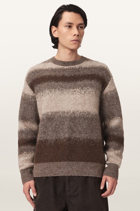 AllSaints Sweter męski z wełną merino KLAIN CREW brązowy M012KF