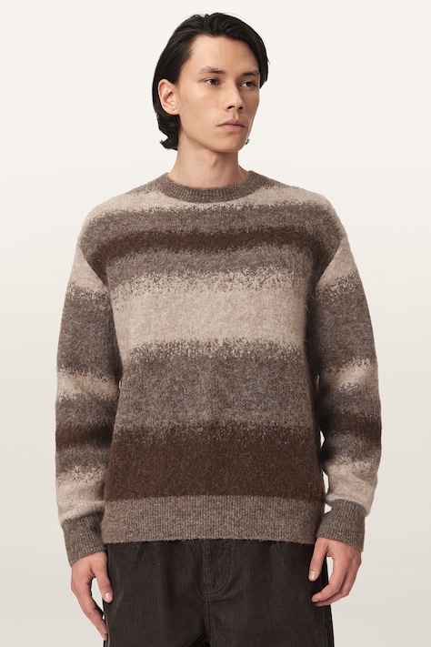 AllSaints Sweter męski z wełną merino KLAIN CREW brązowy M012KF