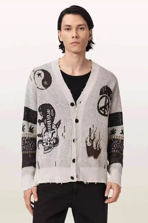 AllSaints Kardigan męski bawełniany BRAM CARDIGAN beżowy M004KF