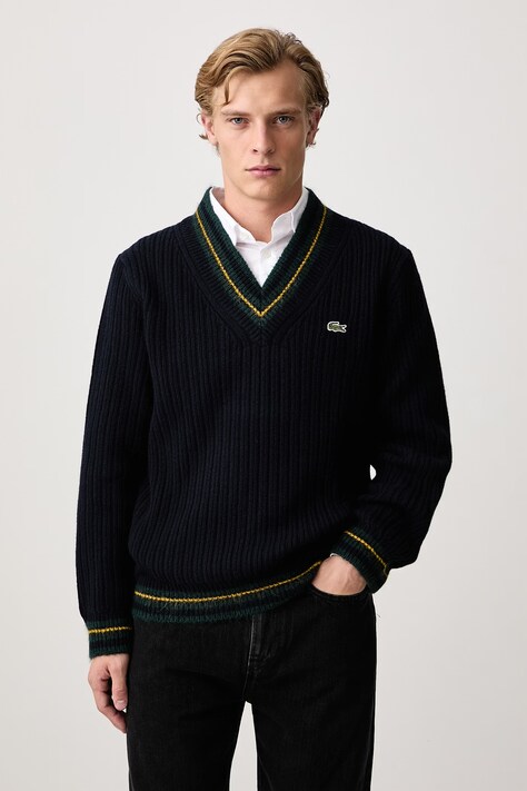 Lacoste Sweter wełniany męski granatowy AH8576