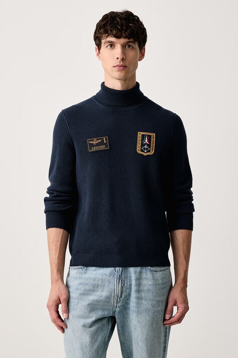 Aeronautica Militare Sweter męski z wełną granatowy MA1660UL00903