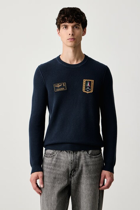 Aeronautica Militare Sweter męski z wełną granatowy MA1659UL00903