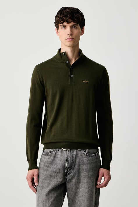 Aeronautica Militare Pulover pentru bărbați din lână verde MA1643UL00415