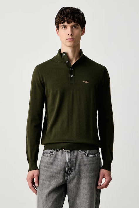 Aeronautica Militare Pulover pentru bărbați din lână verde MA1643UL00415