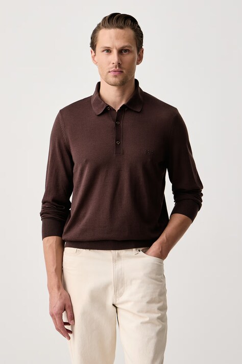 BOSS Sweter męski wełniany H-Lancione-L brązowy 50571927