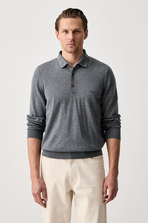 BOSS Sweter męski wełniany H-Lancione-L szary 50571927