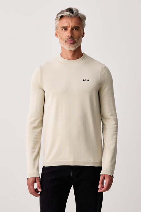 BOSS Green Sweter męski bawełniany KN_Ever-X CN beżowy 50556145