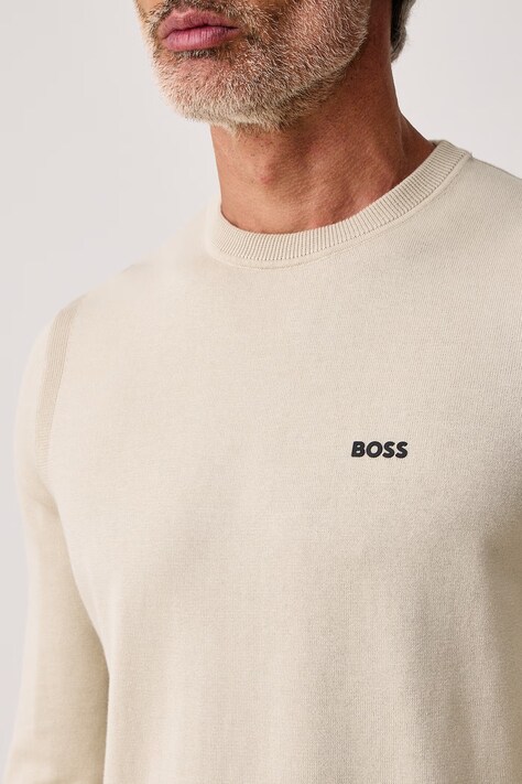 BOSS Green Sweter męski bawełniany KN_Ever-X CN beżowy 50556145