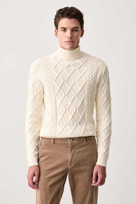 U.S. Polo Assn. Maglione da uomo in cotone HERITAGE ARAN NEP KNIT ROLL NECK beige MUP5430