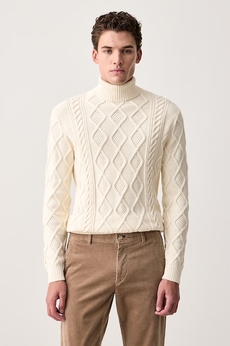 U.S. Polo Assn. Maglione da uomo in cotone HERITAGE ARAN NEP KNIT ROLL NECK beige MUP5430