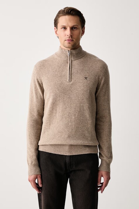 Hackett London Sweter męski wełniany beżowy HM7000286