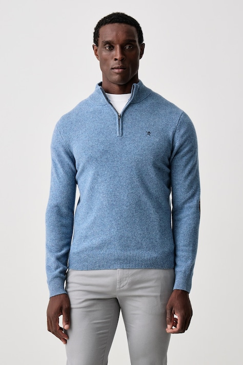 Hackett London Sweter męski wełniany niebieski HM7000286