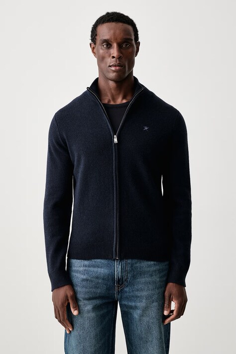 Hackett London Sweter rozpinany męski wełniany granatowy HM7000257