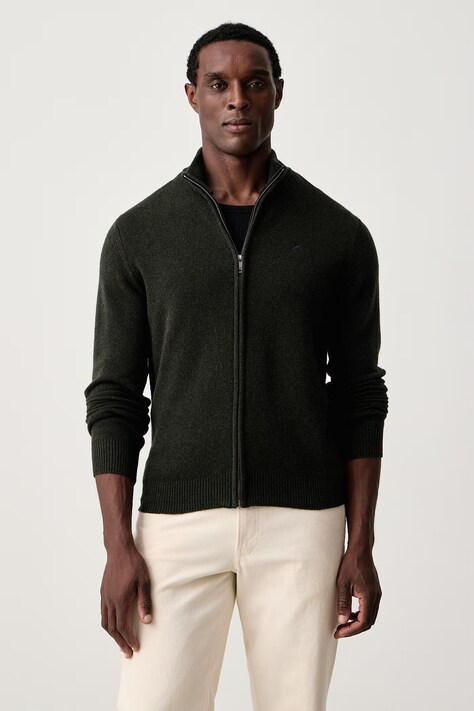 Hackett London Sweter rozpinany męski wełniany zielony HM7000257