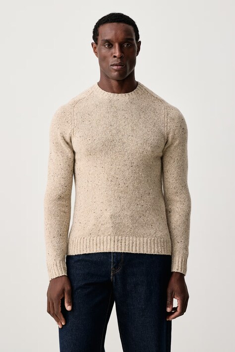 Hackett London Sweter męski z wełny merino beżowy HM7000253