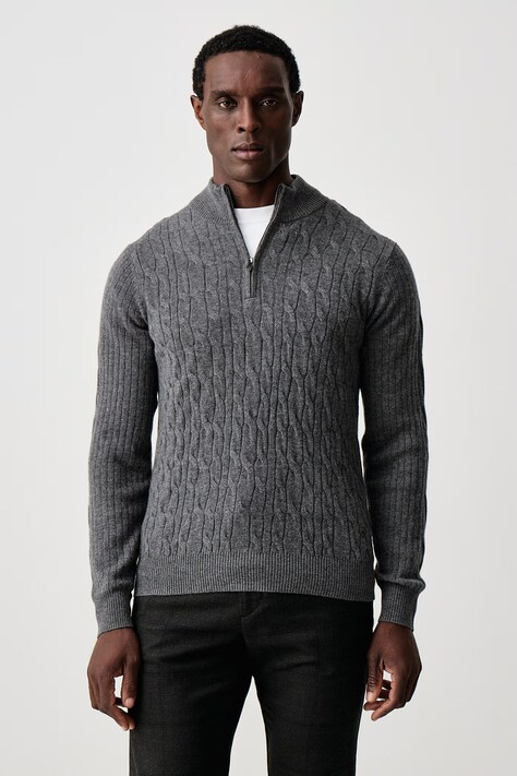 Hackett London Sweter męski wełniany szary HM7000251