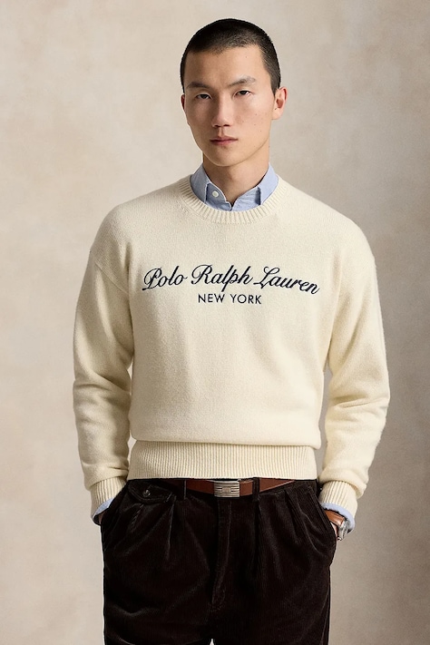 Polo Ralph Lauren sweter męski z wełną beżowy 710B26782