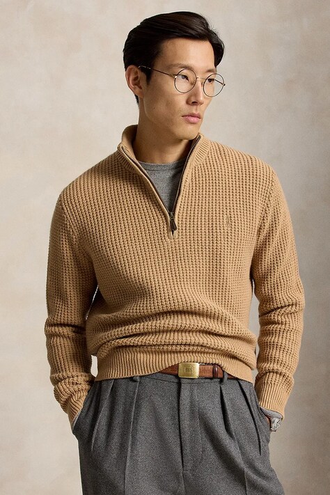 Polo Ralph Lauren Sweter męski z wełną brązowy 710B26770