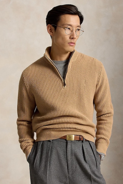 Polo Ralph Lauren Sweter męski z wełną brązowy 710B26770