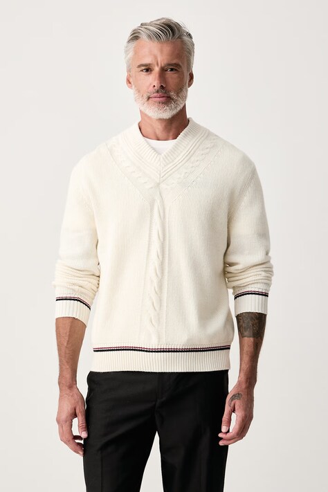 Tommy Hilfiger Sweter męski z wełną beżowy MW0MW45006