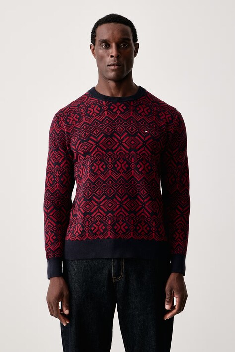 Tommy Hilfiger Πουλόβερ ανδρικό βαμβακερό μπορντό MW0MW44815