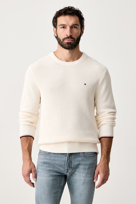 Tommy Hilfiger Pulover moški bombažen bež MW0MW41516