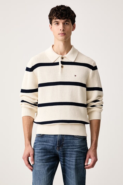 Tommy Hilfiger Πουλόβερ ανδρικό βαμβακερό μπεζ MW0MW44773