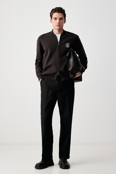 Armani Exchange Kardigan męski z dodatkiem wełny czarny XM002864 AF14007