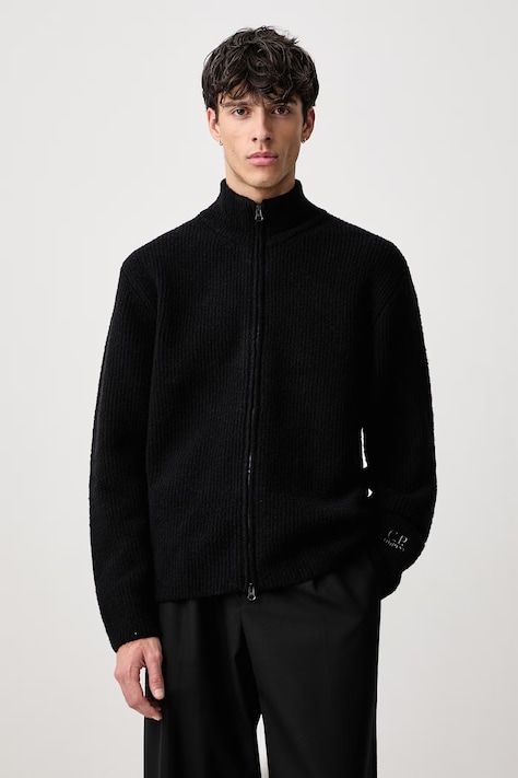 C.P. Company Sweter rozpinany męski z wełną czarny 21CMKN249A110784A
