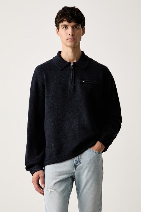 Levi's svetr pánský s příměsí vlny BOULDER COLLARED HALF ZIP námořnický 007W2