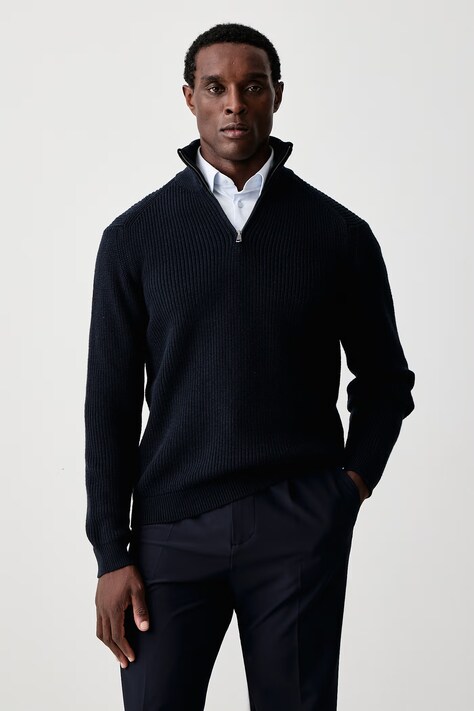 United Colors of Benetton Sweter męski z dodatkiem wełny granatowy 12D5U202D