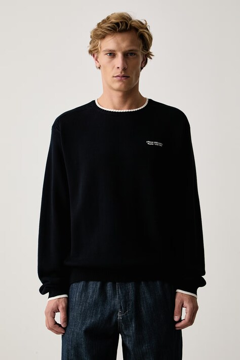 Armani Exchange Sweter męski z bawełną granatowy XM003009 AF28775