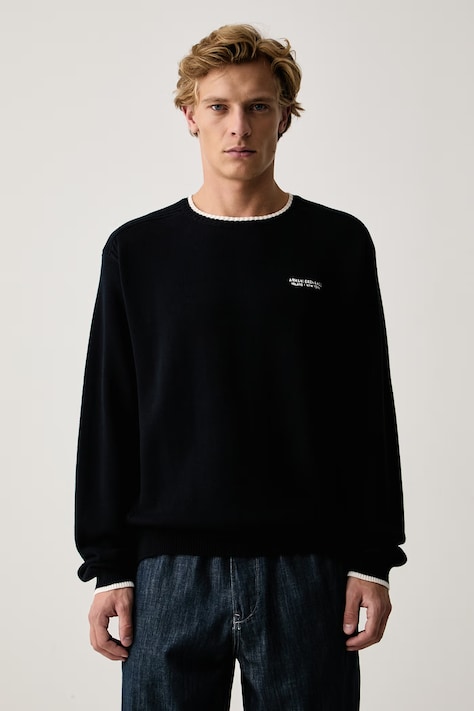 Armani Exchange Sweter męski z bawełną granatowy XM003009 AF28775