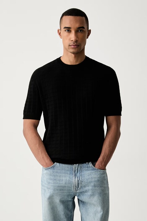 Armani Exchange pletena majica kratkih rukava za muškarce s viskozom crna XM003007 AF10454