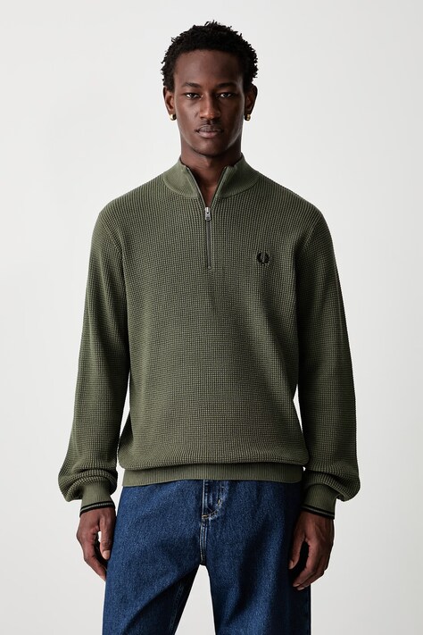 Fred Perry sweter męski z bawełną zielony K8557